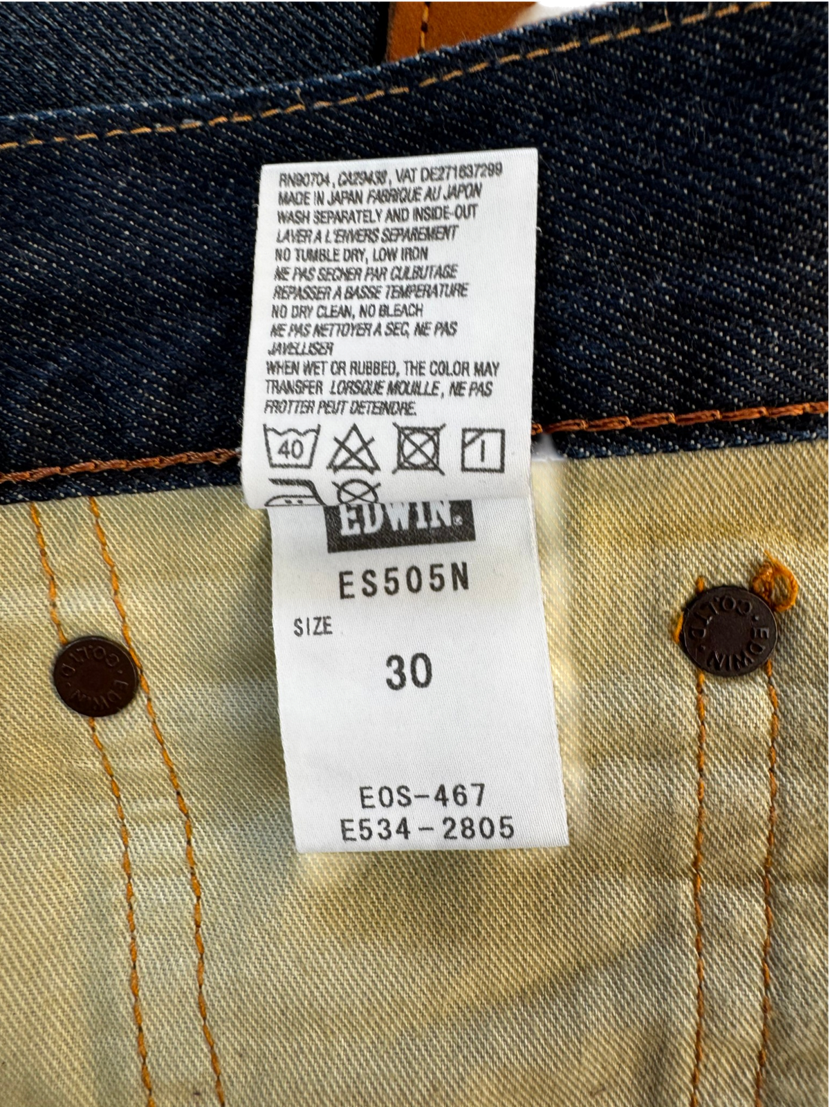 Edwin ES505N Selvedge Slim Straight W30 L33