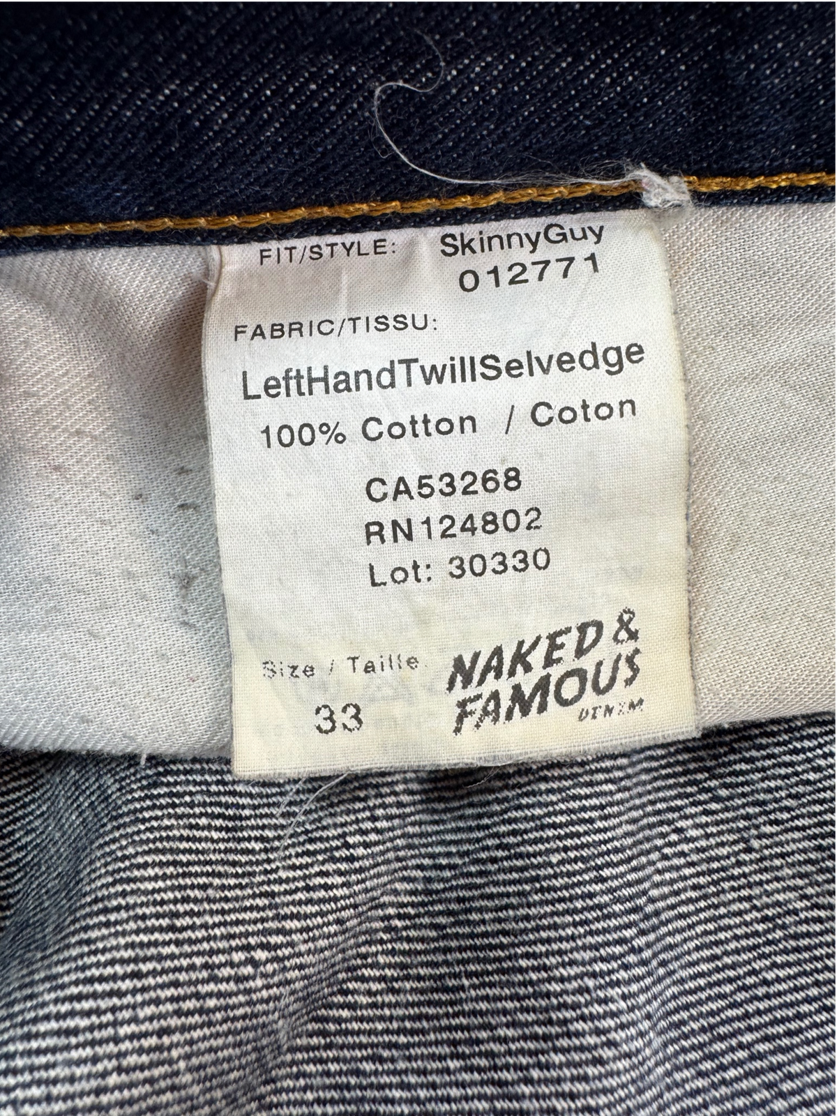 Naked and Famous SkinnyGuy Selvedge Slim Straight W33 L32