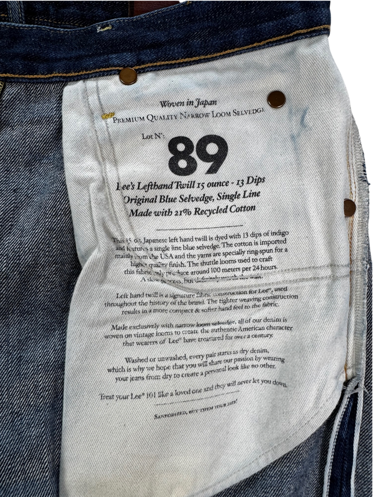 Lee 101z Selvedge Regular Straight W31 L32